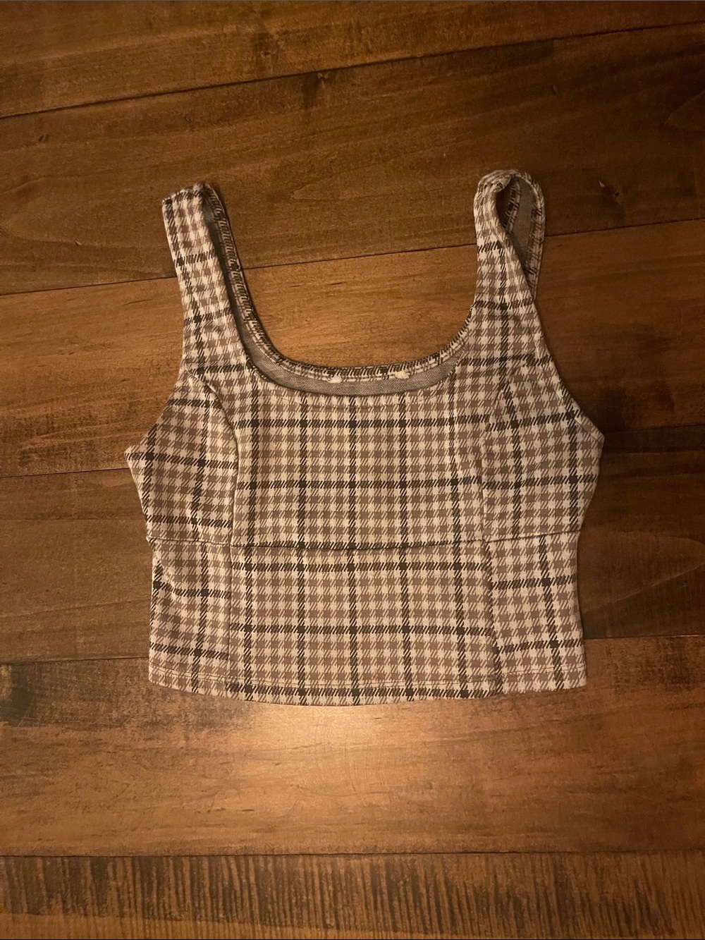 T.J.Maxx Gray and White Plaid Scoop Crop Top